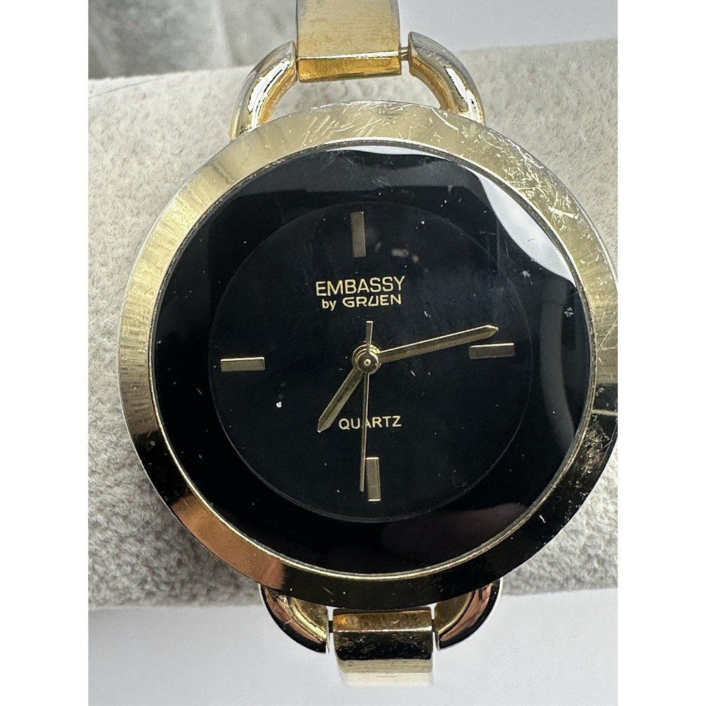 Embassy By Gruen GEM3692L Ladies Watch New Battery 36MM 6.75"‎ Gold Tone H39